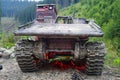 Soviet tractor in the mountains of Ukraine Royalty Free Stock Photo