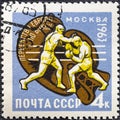 Soviet Union - circa 1963 : cancelled postage stamp printed by Soviet Union, that shows Boxing, 15th European Boxing