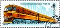 Stamp printed in the former Soviet Union featuring an electrified locomotive train