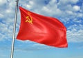 Soviet Union flag waving with sky on background realistic 3d illustration