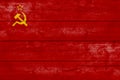Soviet Union flag on a wooden surface. USSR grunge flag banner Royalty Free Stock Photo