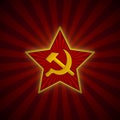 Soviet Union Red Star with hammer and sickle. Symbol of the USSR army. Background template for february 23. Vector. Royalty Free Stock Photo