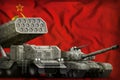 Soviet Union SSSR, USSR heavy military armored vehicles concept on the flag background. 9 May, Victory Day concept. 3d Illustra
