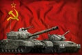 Soviet Union SSSR, USSR tank forces on the flag background. 9 May, Victory Day concept. 3d Illustration