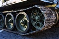 Soviet Union tank tracks. Caterpillar armored closeup shot. Royalty Free Stock Photo