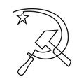 Soviet USSR hammer and sickle political symbol. Symbol of Soviet Russia. Crossed hammer and sickle. Continuous line drawing.