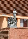 SOVIETSK, RUSSIA. The sculptural group `Pioneers` on the building of the former Tilsit Masonic lodge. Kaliningrad region