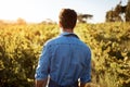 He sowed it, he reaped it. Rearview shot of a young man holding a crate full of freshly picked produce on a farm.