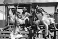 African kids playing on Jungle Gym and other park equipment at l Royalty Free Stock Photo