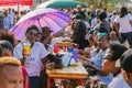 Diverse African people at a bread based street food outdoor festival