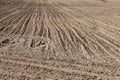 Sowing time, plowed land, rows of plowed land prepared for sowing Royalty Free Stock Photo