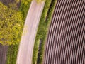 Sown potatoe field aerial