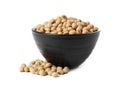 Soy beans in bowl isolated on white Royalty Free Stock Photo