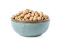 Soy beans in bowl isolated on white Royalty Free Stock Photo