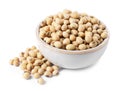 Soy beans in bowl isolated on white Royalty Free Stock Photo