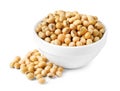 Soy beans in bowl isolated on white Royalty Free Stock Photo