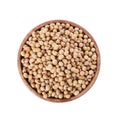 Soy beans in bowl isolated on white, top view Royalty Free Stock Photo