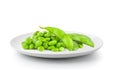 Soy beans in plate isolated on a white background Royalty Free Stock Photo