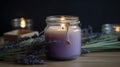 Soy candle with lavender scent on a dark background Royalty Free Stock Photo