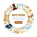 Soy food web banner template. Vegan protein healthy meal landing page, website cartoon vector