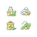 Soy meals RGB color icons set Royalty Free Stock Photo