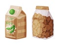 Soy Meat and Milk in Carton as Natural and Organic Product from Soybean Plant Vector Set