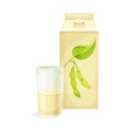 Soy Milk from Edible Seed of Legume Plant Poured in Glass and Carton Vector Illustration