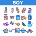 Soy Products, Food Linear Vector Icons Set Royalty Free Stock Photo