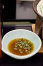 Soy Sauce in a bowl with green onions Royalty Free Stock Photo