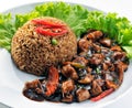 Soy sauce fried rice with black soy sauce chicken Royalty Free Stock Photo