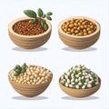 seed, mung bean, soy bean in wooden cup isolated over white