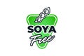 Soya free green label for allergy diet control emblem. Vegetarian ingredient organic healthy no soy beans food badge