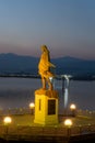 Soyanggang Girl Statue near Soyanggang Skywalk over Soyang River during winter night at Chuncheon , South Korea : 11 February 2023