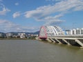 Soyanggang Soyang river bridge near skywalk in Chuncheon city of South Korea