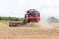 Soybean combine harvester in operation