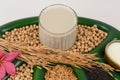 Soybean milk, soy, Black Sesame Seeds and Germinated brown rice (GABA). Royalty Free Stock Photo