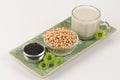 Soybean milk, soy, Black Sesame Seeds and Germinated brown rice (GABA). Royalty Free Stock Photo