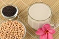 Soybean milk, soy, Black Sesame Seeds and Germinated brown rice (GABA). Royalty Free Stock Photo