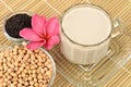 Soybean milk, soy, Black Sesame Seeds and Germinated brown rice (GABA). Royalty Free Stock Photo