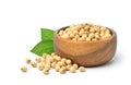 Soybean seeds in wooden bowl Royalty Free Stock Photo