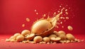 Soybean still life with liquid splash on red background Royalty Free Stock Photo
