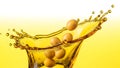 Soybeans Falling in Golden Yellow Liquid Splash on Gradient Background Royalty Free Stock Photo