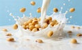 Visual Impact Image of Soybeans and Milk Splashing Royalty Free Stock Photo