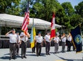 Ukrainian born veterans of US military with the flags of Canada and Ukraine