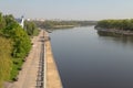 Sozh river embankment near the Palace and Park Ensemble in Gomel, Belarus. Royalty Free Stock Photo