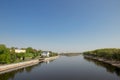 Sozh river embankment near the Palace and Park Ensemble in Gomel, Belarus. Royalty Free Stock Photo