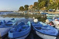 Sunset view with Boat at port of Sozopol, Bulgaria