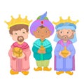 Three Wise Men Kings with gifts for Baby Jesus in Nativity Royalty Free Stock Photo