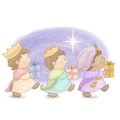 The wise men bring gifts to the child Jesus