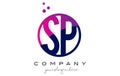 SP S P Circle Letter Logo Design with Purple Dots Bubbles